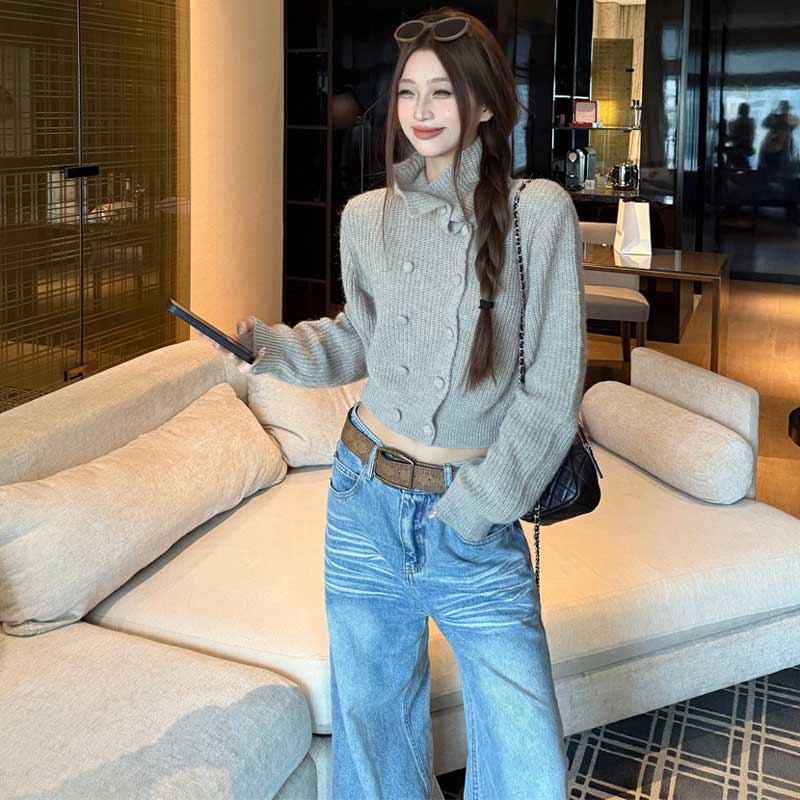 ハイネッククロップドニット