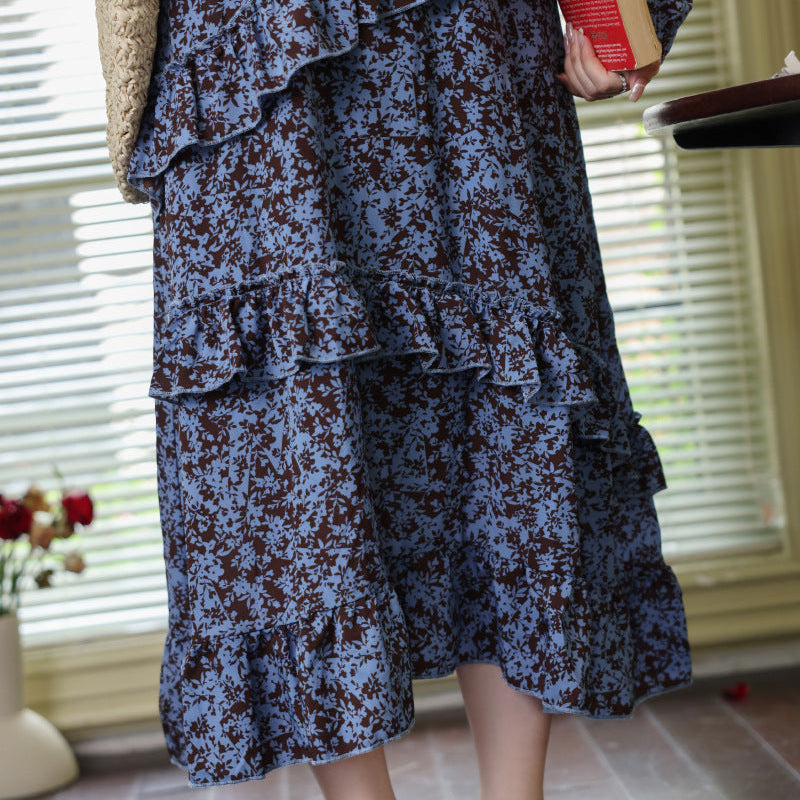 シフォンフラワーフリルワンピース