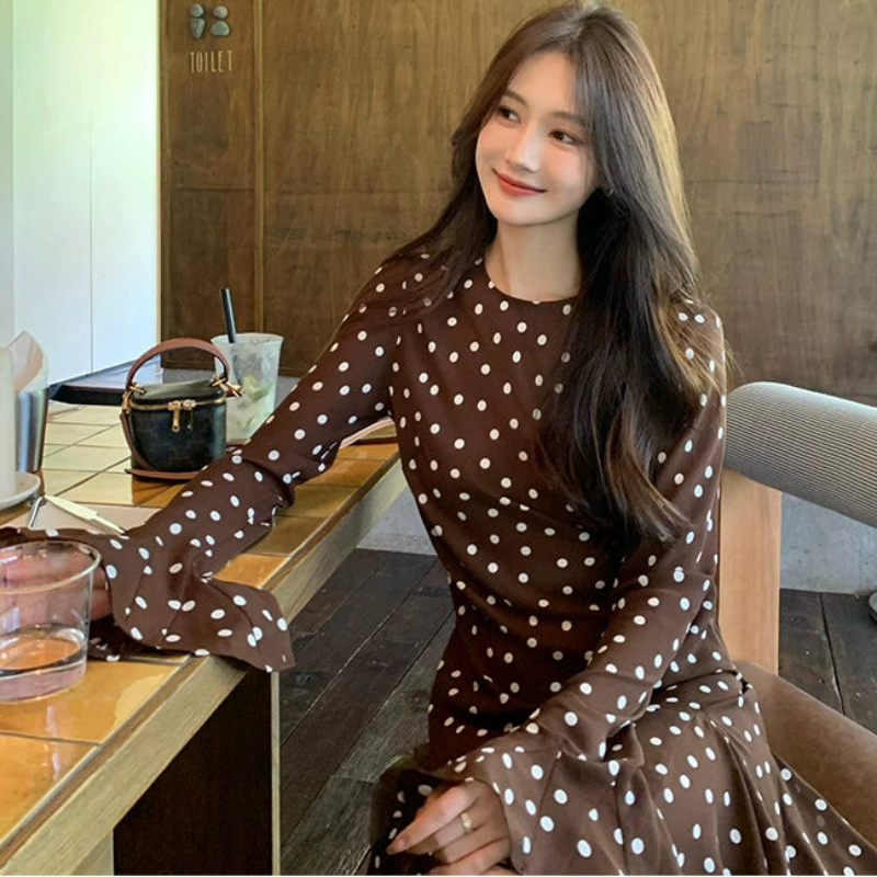 ドットプリントミニ丈ワンピース