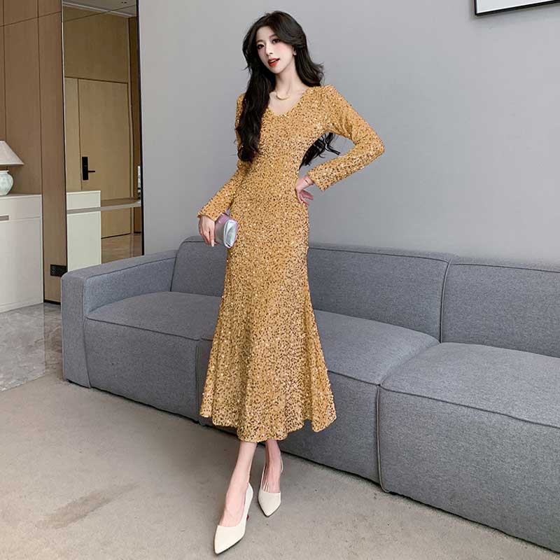 スパンコールフレアワンピース(5colors)