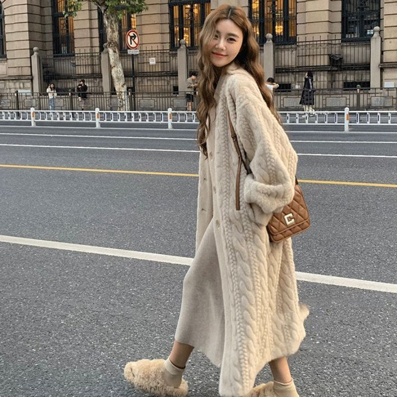 ケーブルデザインロングコート(2colors)