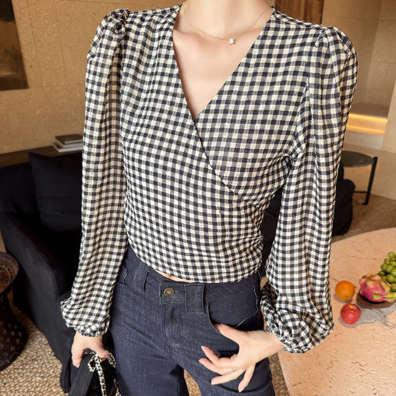 カシュクールチェックブラウス(3colors)