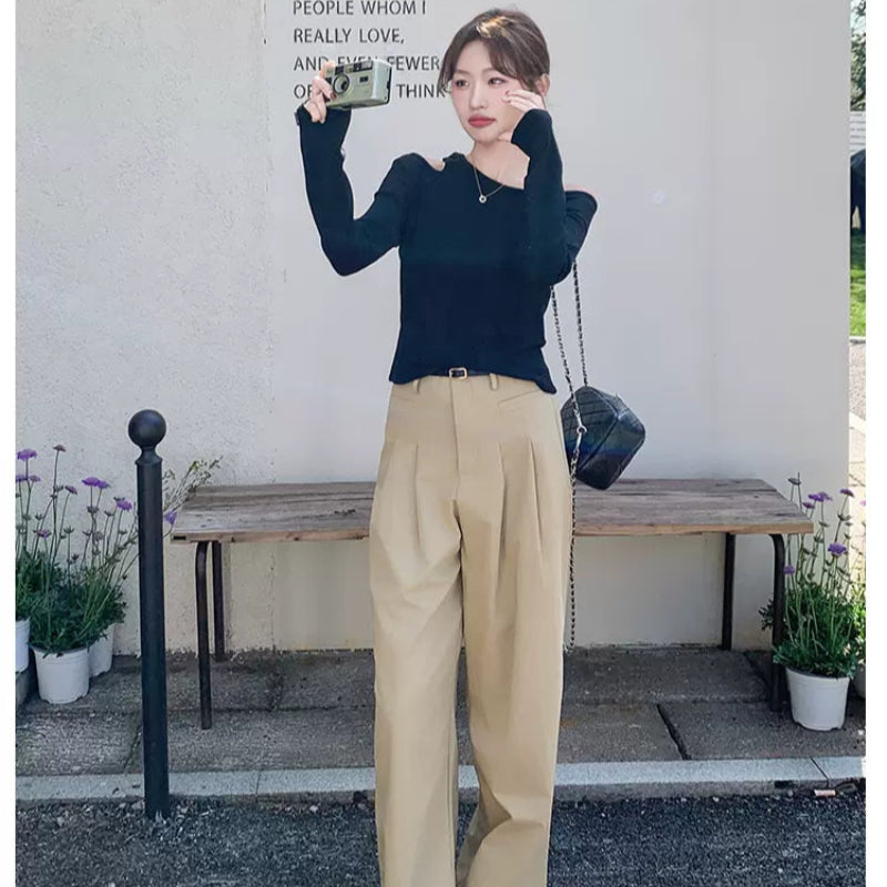 オフショルダーカットソー×ワイドレッグパンツコーデセット