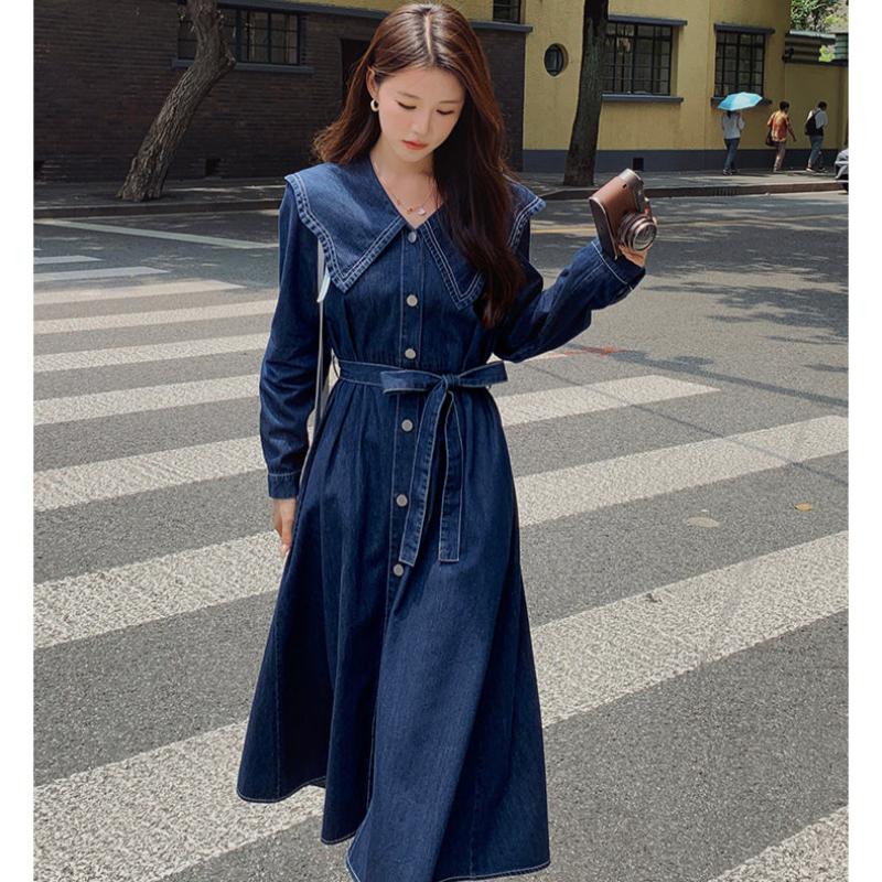 ビッグカラーデニムワンピース