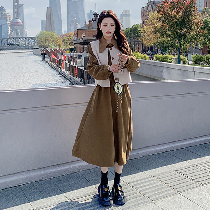 【即納】2WAYバイカラーベスト×ワンピースセット