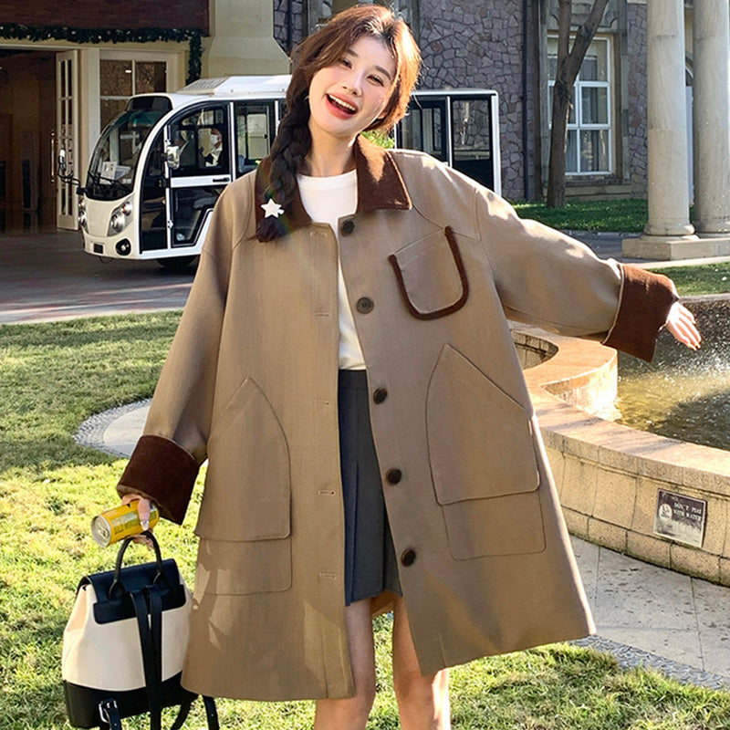 オーバーサイズバイカラーミディ丈トレンチコート