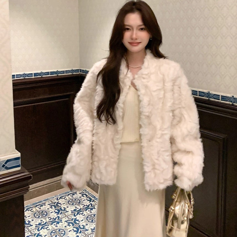 フェイクミンクスタンドカラージャケット(3colors)