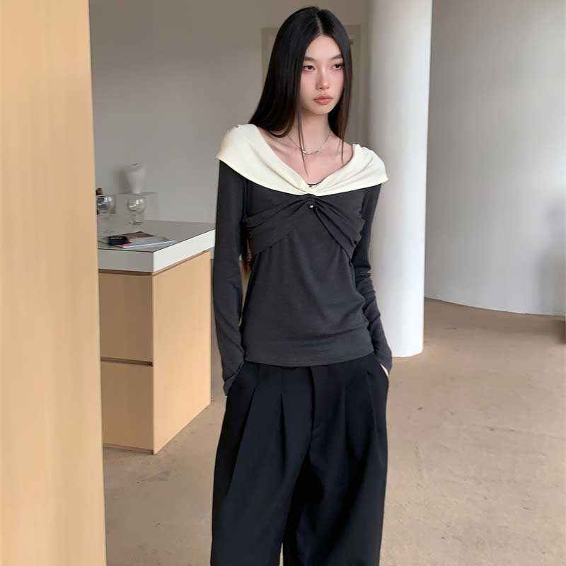 バイカラーレープネックカットソー