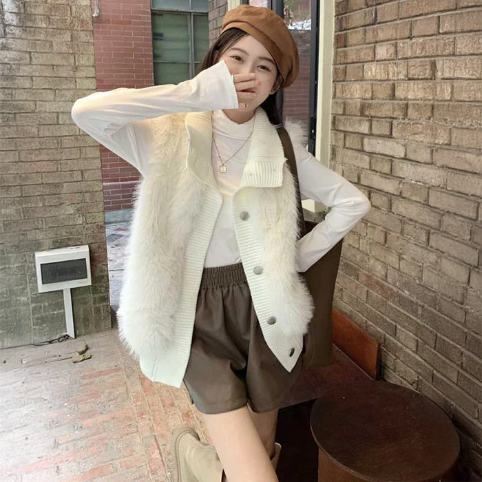 ファー切替ニットベスト(2colors)