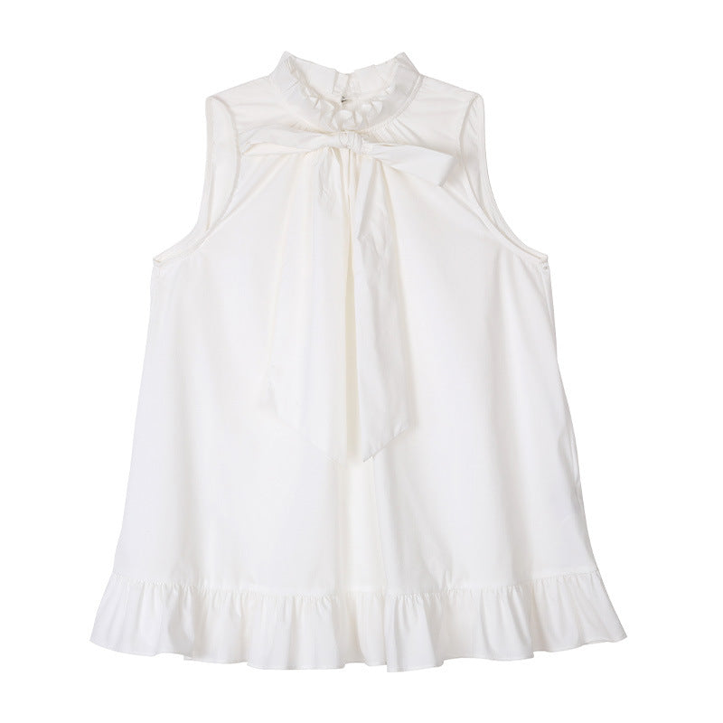 フリルボウタイノースリーブブラウス