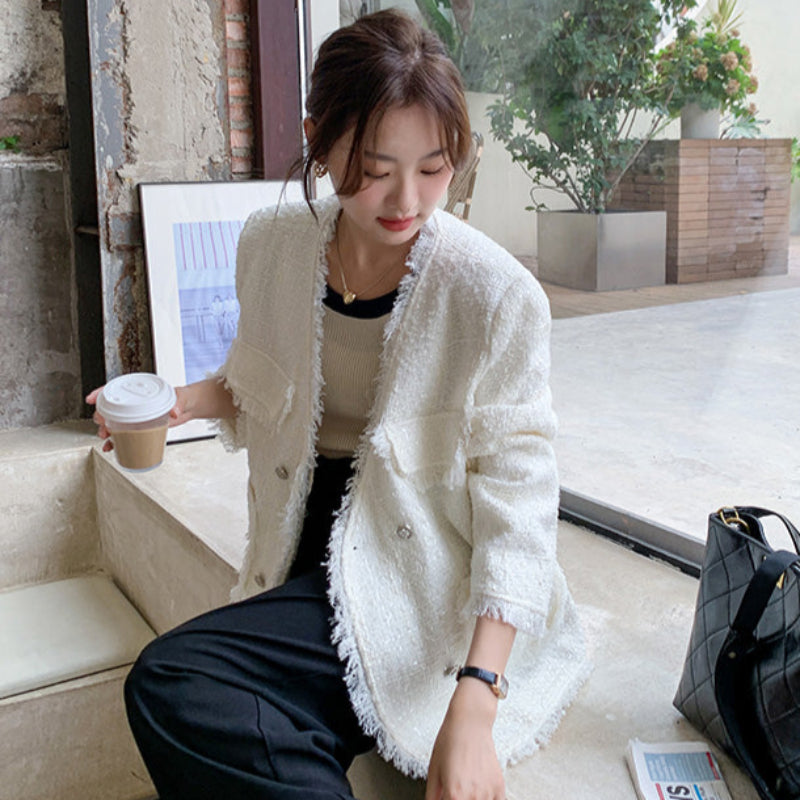 フリンジツイードホワイトジャケット