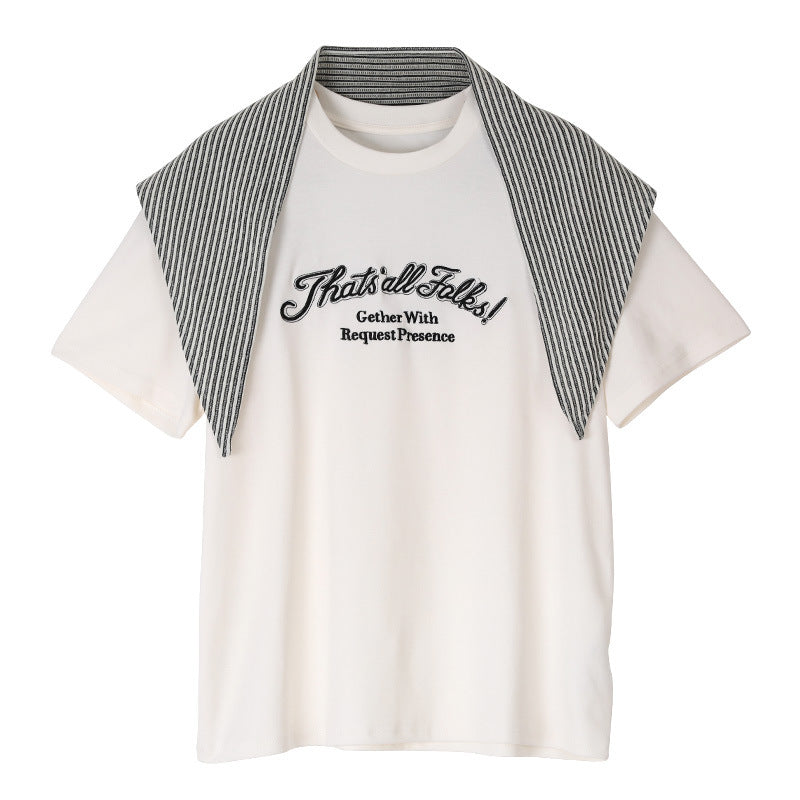 ショール付フロントロゴTシャツ(3colors)