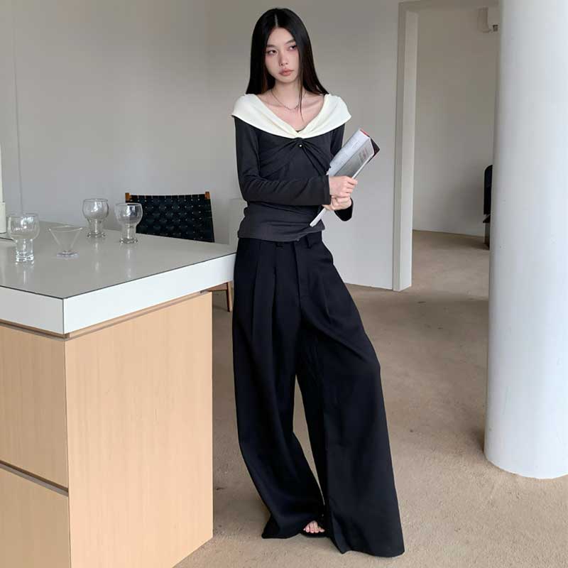 バイカラーレープネックカットソー