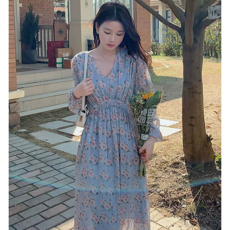 フローラルVネックワンピース(2colors)