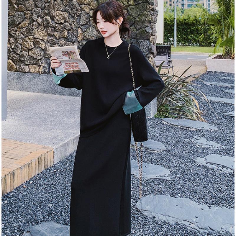 スウェットバイカラートップス×スカートセット