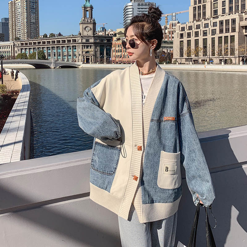 異素材MIXデザインニット×デニムジャケット