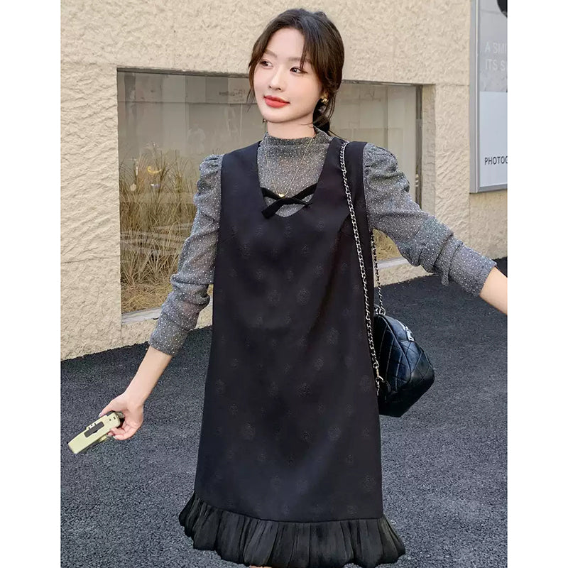 パフスリーブ×裾フリルミニワンピース