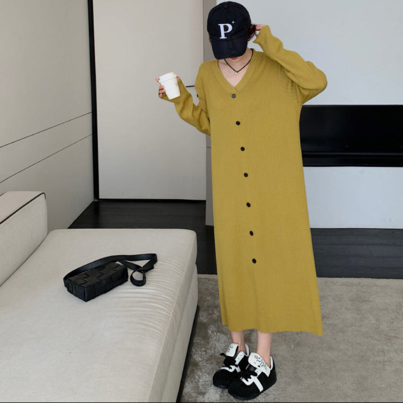 Vネックリラクシーロングニットワンピース(2colors)