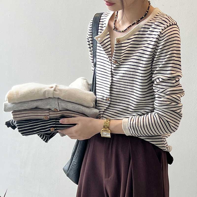 ラウンドネックスリムニットカーディガン(4colors)