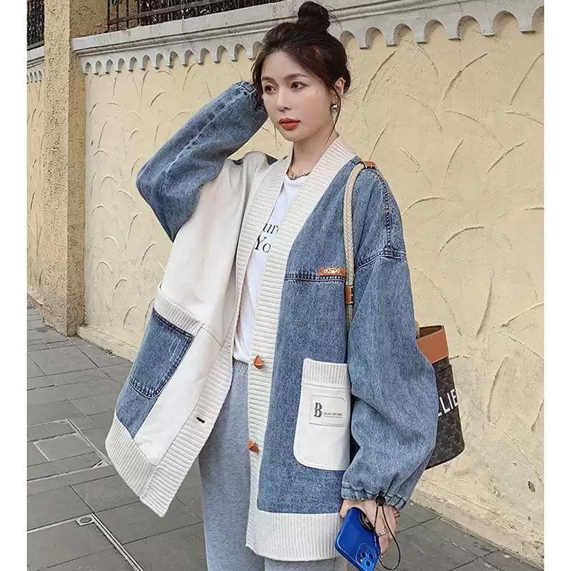 異素材MIXデザインニット×デニムジャケット