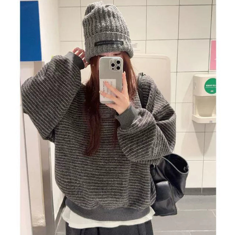 裏起毛ボーダークルーネック