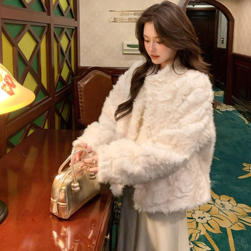 フェイクミンクスタンドカラージャケット(3colors)