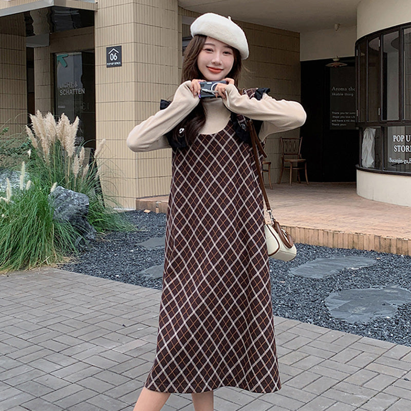 Aラインチェック柄ジャンパースカート(2colors)