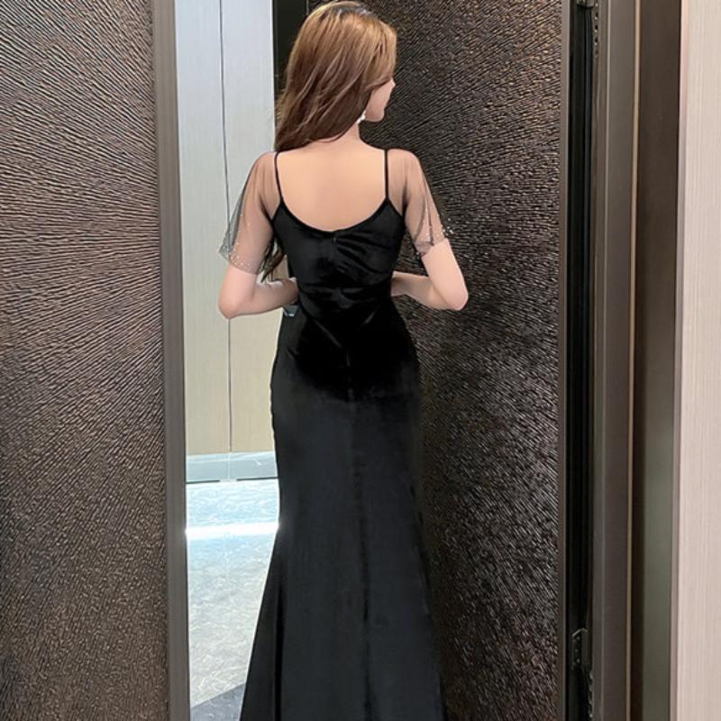 ベルベットストラップショルダードレス(3colors)