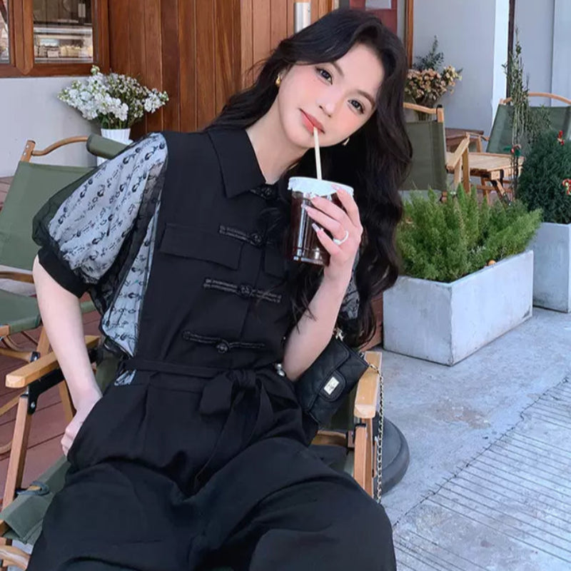 レーズスリーブデザインジャンプスーツ