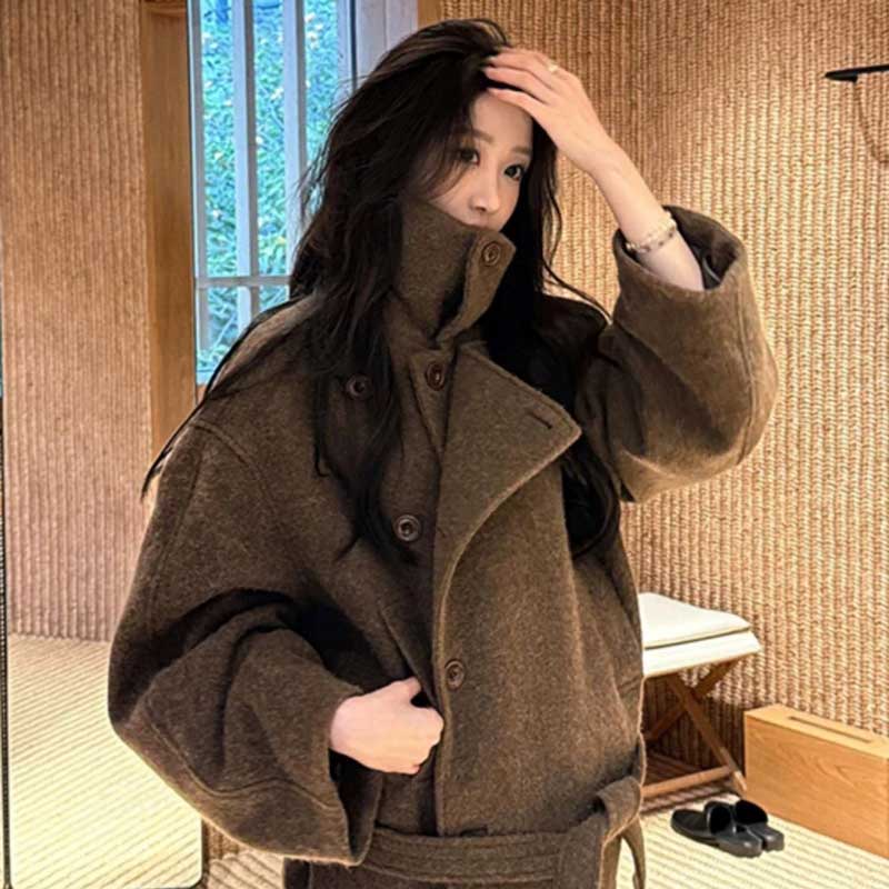 スタンドネックショート丈メルトンコート