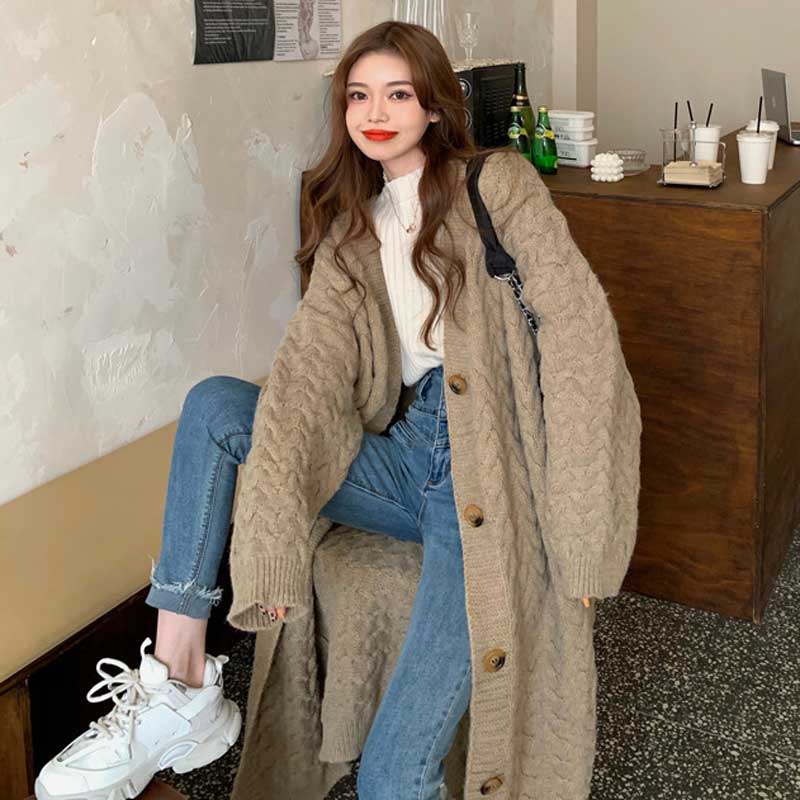 ケーブル編みロングカーディガン(3colors)