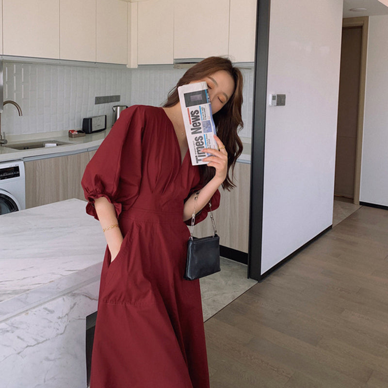 パフスリーブフレアワンピース(2colors)