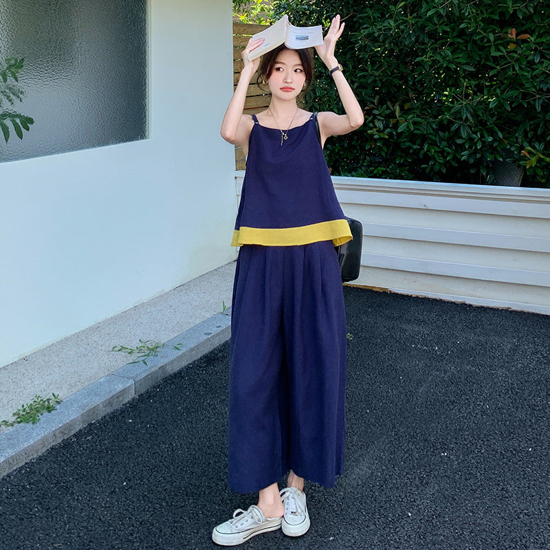 バイカラーキャミソール×ワイドパンツセットアップ