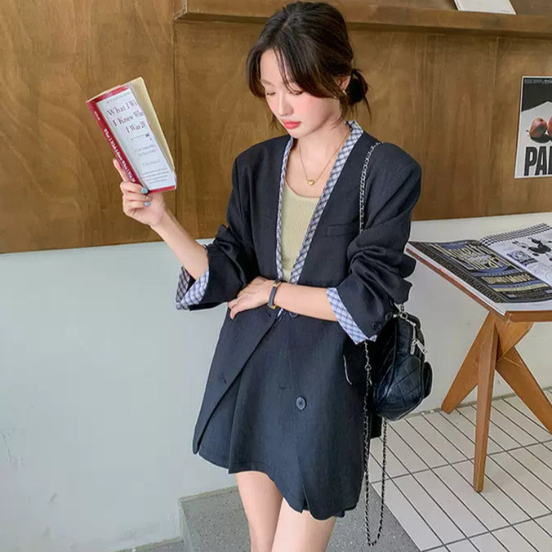 チェックデザイングレージャケット×スカートスーツ