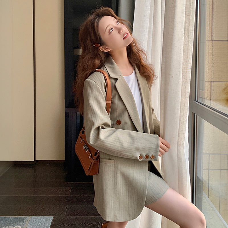 オーバーサイズジャケット×タイトミニスカートセット2colors