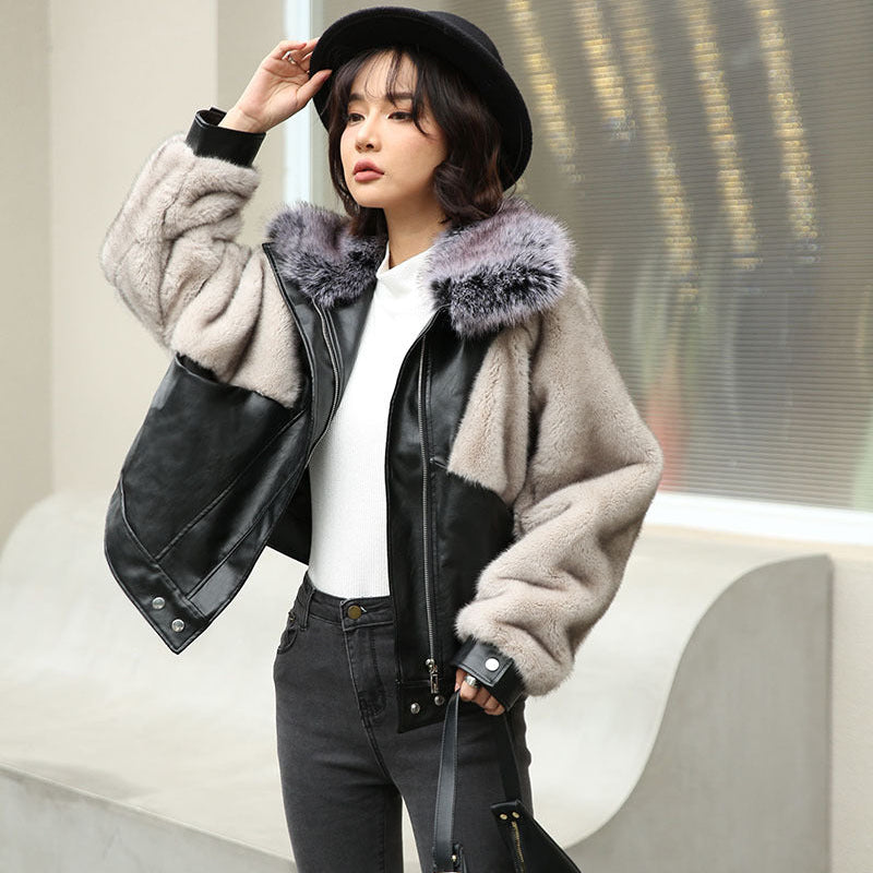フェイクファーデザインPUジャケット