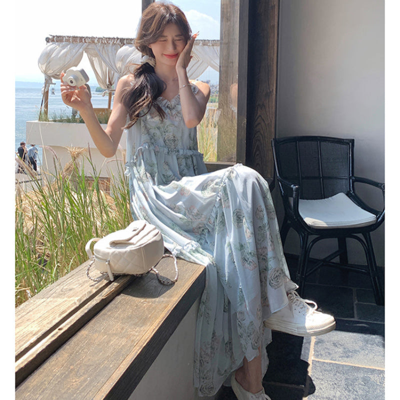シフォンフラワープリントワンピース