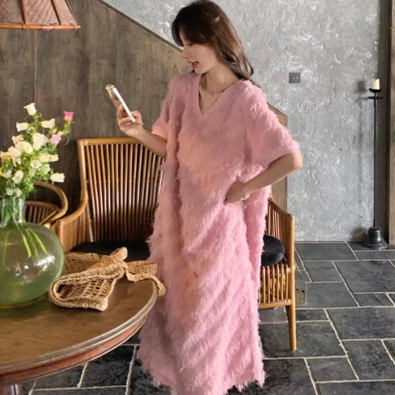 フリンジピンクワンピース(ピンク)春/夏 フェミニンな女の子らしいコーデ♪