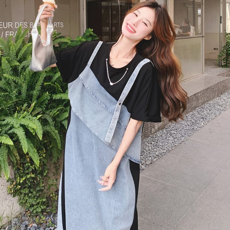 Tシャツ×デニムフェイクワンピース