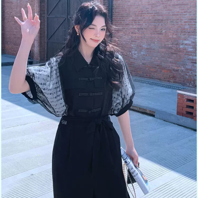 レーズスリーブデザインジャンプスーツ