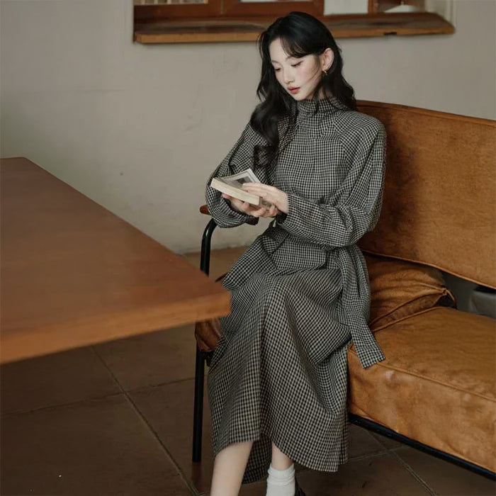 ウエストリボンチェックワンピース