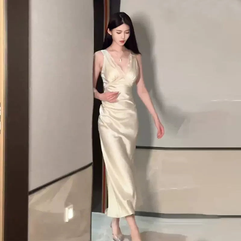 シャンパンゴールドクロスレース ドレス