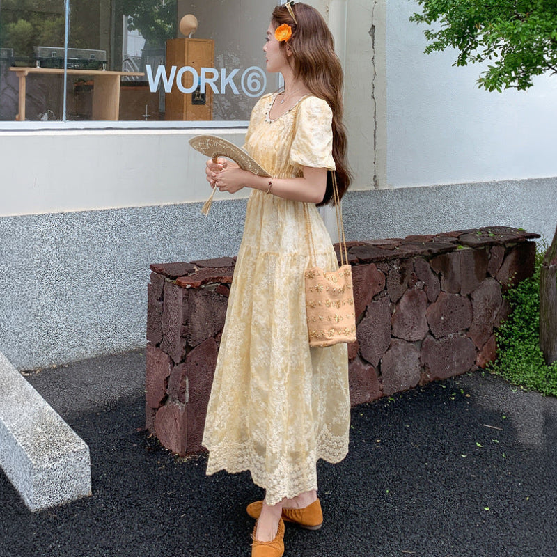 クリームイエローパフスリーブワンピース