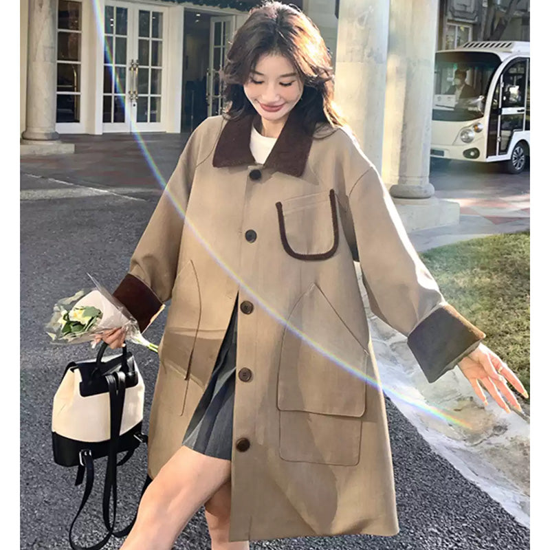 オーバーサイズバイカラーミディ丈トレンチコート