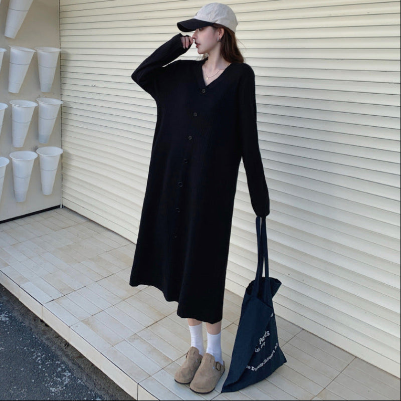 Vネックリラクシーロングニットワンピース(2colors)