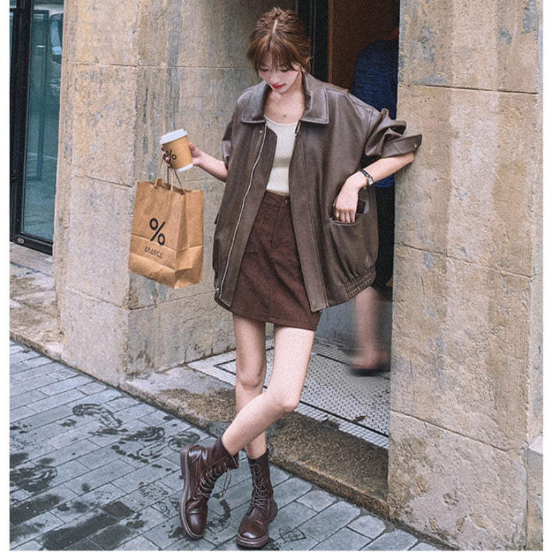 オーバーサイズフェイクレザージャケット(2colors)