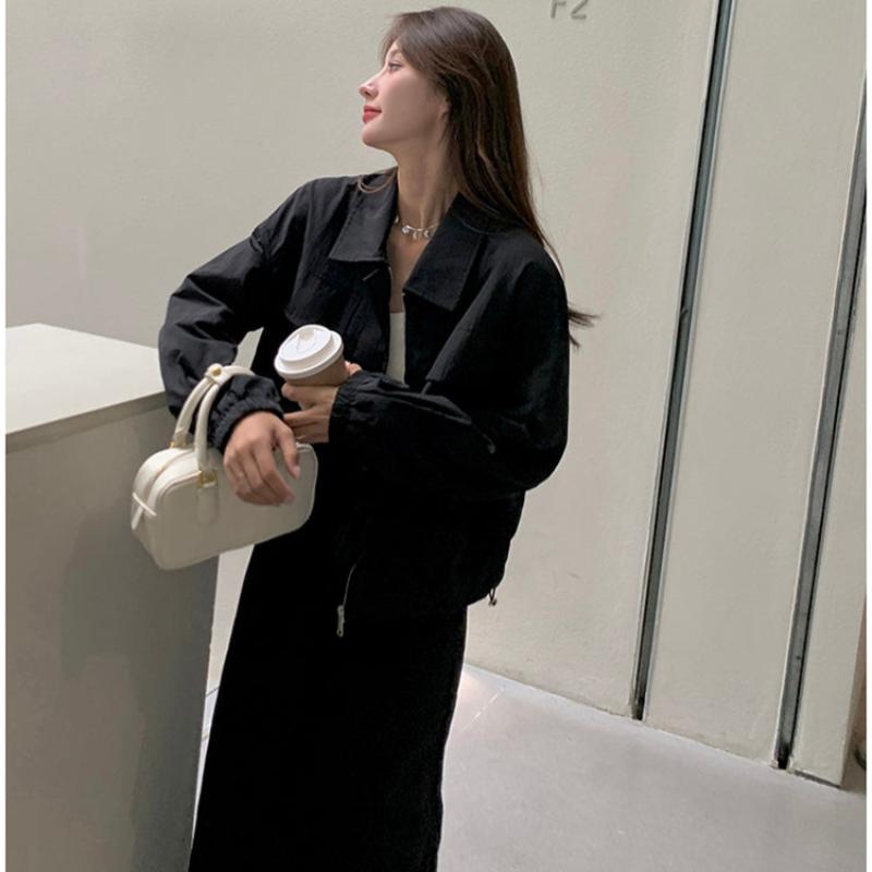 テックダブルポケットブルゾン×ロングスカートセットアップ