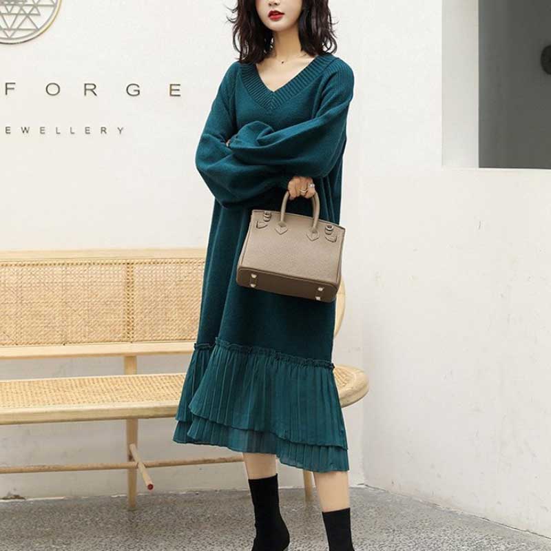 裾フリルVネックニットワンピース(3colors)