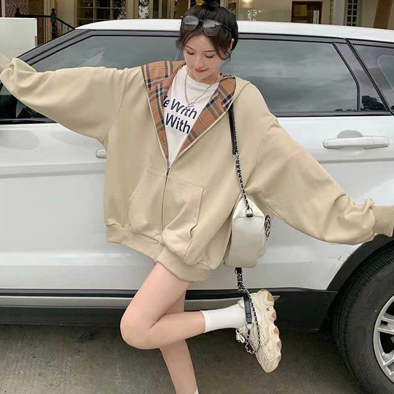 フード裏チェックパーカー(2colors)