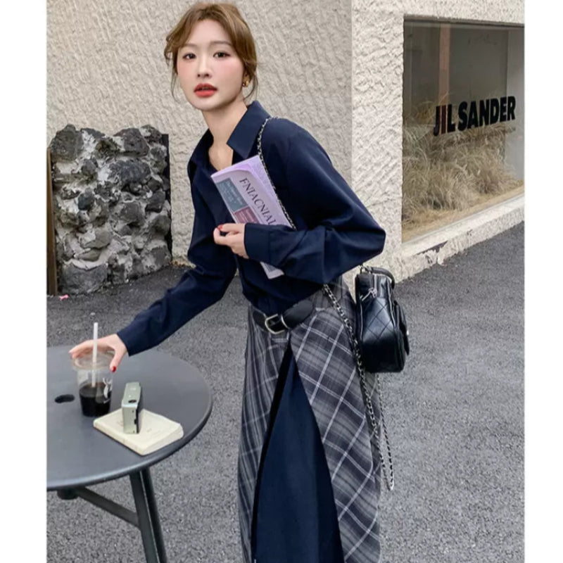 チェックラップスカートレイヤードワンピース